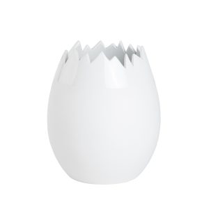 Vase Ei weiß, gezackt am Rand oben, nur innen und am Rand oben glasiert