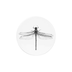 Deckel / Untersetzer weißes Porzellan mit Abbildung libelle in schwarz