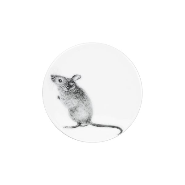 Deckel / Untersetzer weißes Porzellan mit Abbildung Maus in schwarz