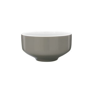 Schale innen weißes Porzellan, außen graufarben gespritzt (sieht nach regen aus), Form nach oben leicht konisch zulaufend