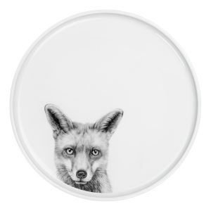 Teller weißes Porzellan mit Abbildung Fuchs in schwarz