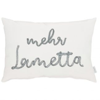 kuschelweiches Kissen Samt weiß mit Schriftzug in silber "mehr Lametta"