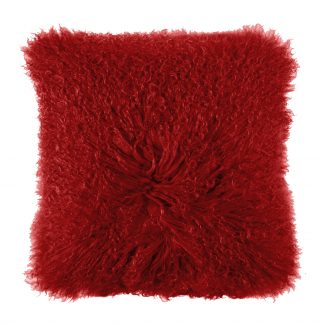 wohlig kuschelige Kissenhülle mit Lammfell in einem dunklen warmen Rotton