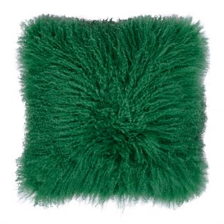 wohlig kuscheliges Kissen mit Lammfell in dunkelgrün