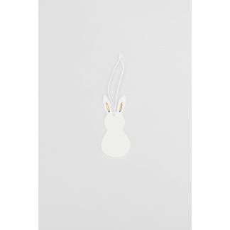 Anhänger Hase weißes ungalsiertes Porzellan teilweise mit Relief beidseitig und goldfarbenen Ohren